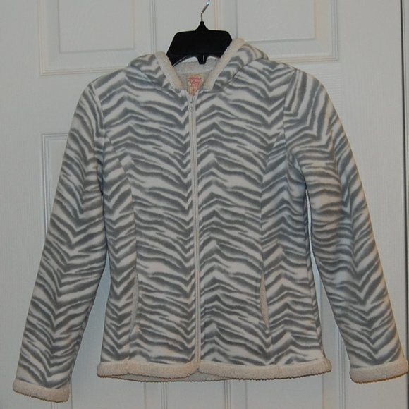 Faded Glory Other - Faded Glory Girls Size L (34" Bust), Zebra Zip Up Hooded Sherpa-Lined Jacket